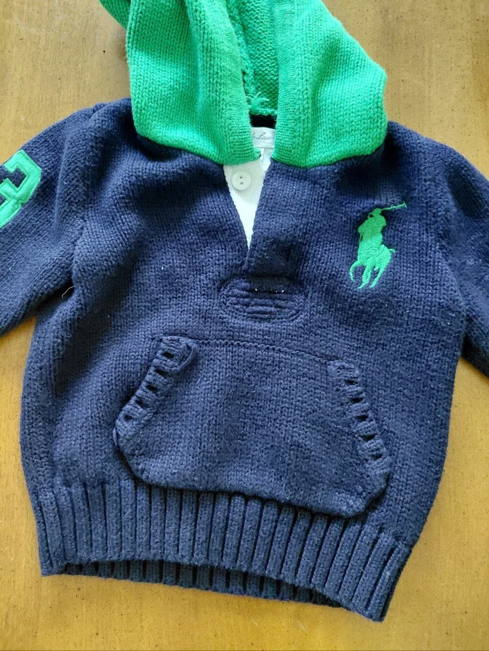 Ralph Lauren Toddler Knit Big Pony 3 Chunky Knit Hoodie 12 Months Like New